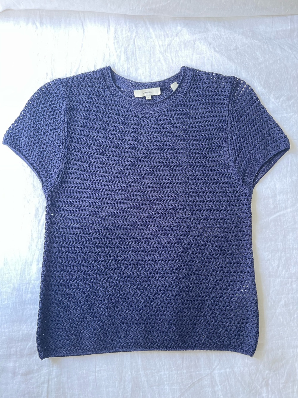 Vince Cotton Crochet Knit Crewneck Short SleeveTop Size S EUC